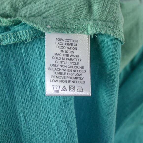 LOGO Lori Goldstein Tunic Top Cotton V Neck Green Aqua Lagenlook Boho - Picture 5 of 5